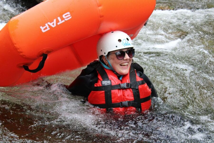 Aviemore, Cairngorms: RIVER TUBING - River Feshie - Getting fitted for a cold Highland river