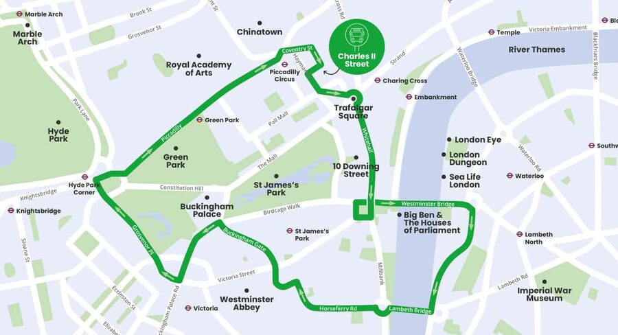 London: Children's Open Top Bus Tour - Green Park and Pall Mall