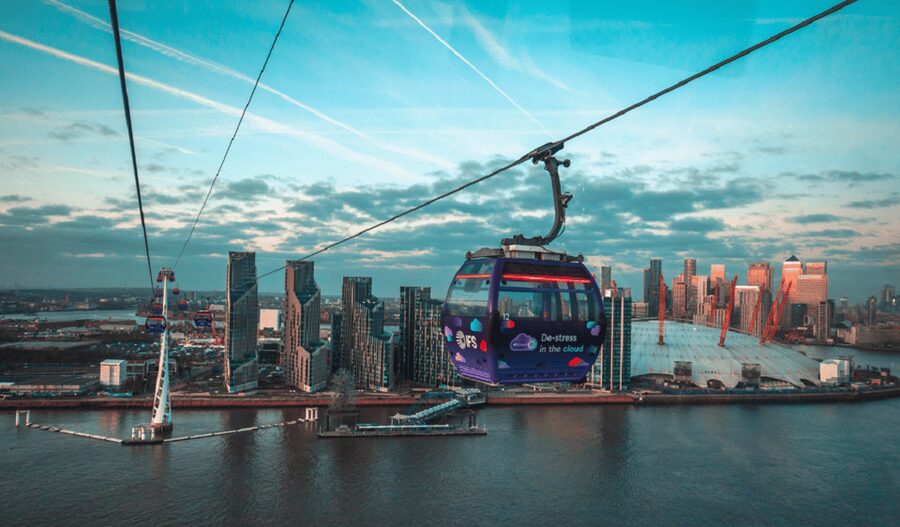 London: IFS Cloud Cable Car Champagne Experience - Boarding a private cabin above the Thames