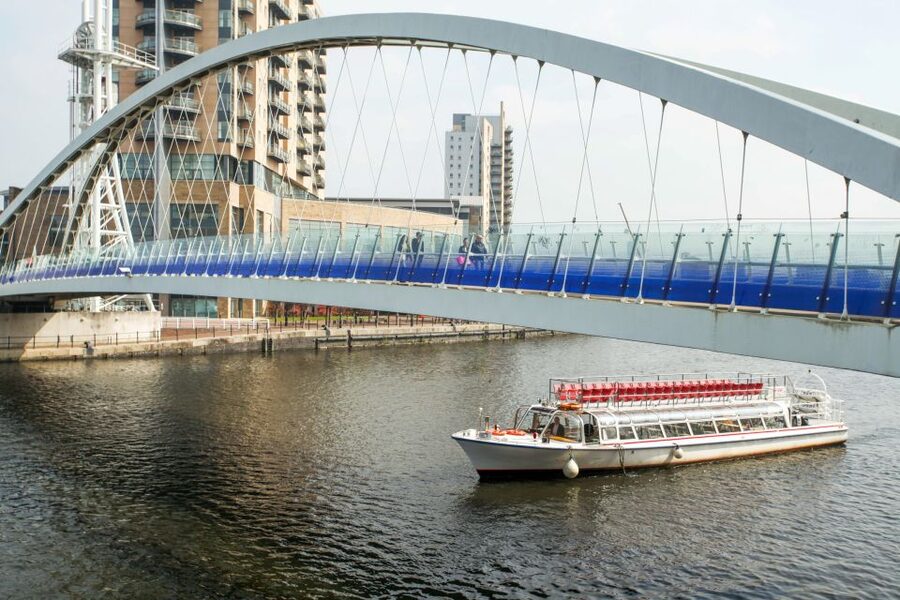 Manchester: Canal & River Cruise - Old Trafford from the Manchester Ship Canal