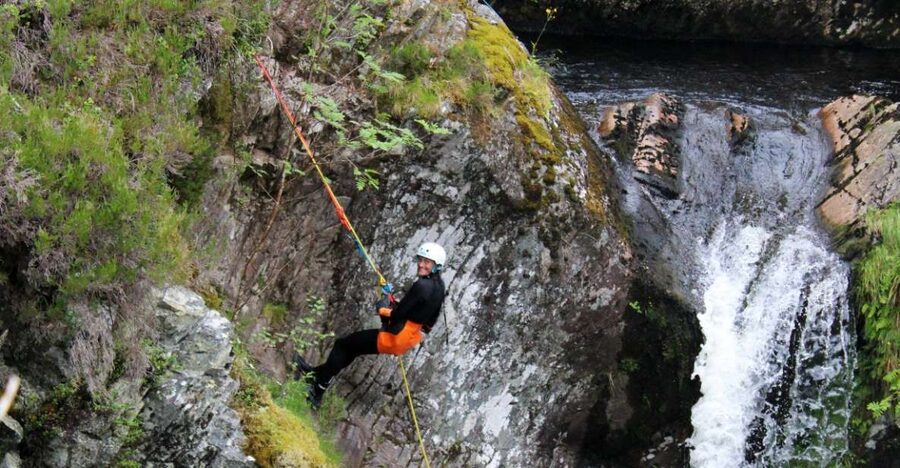 Roybridge, Lochaber: CANYONING - Laggan Canyon - Getting fitted with canyoning equipment