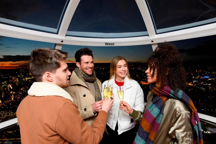 The London Eye Champagne Experience - A glass of Moët with Big Ben below
